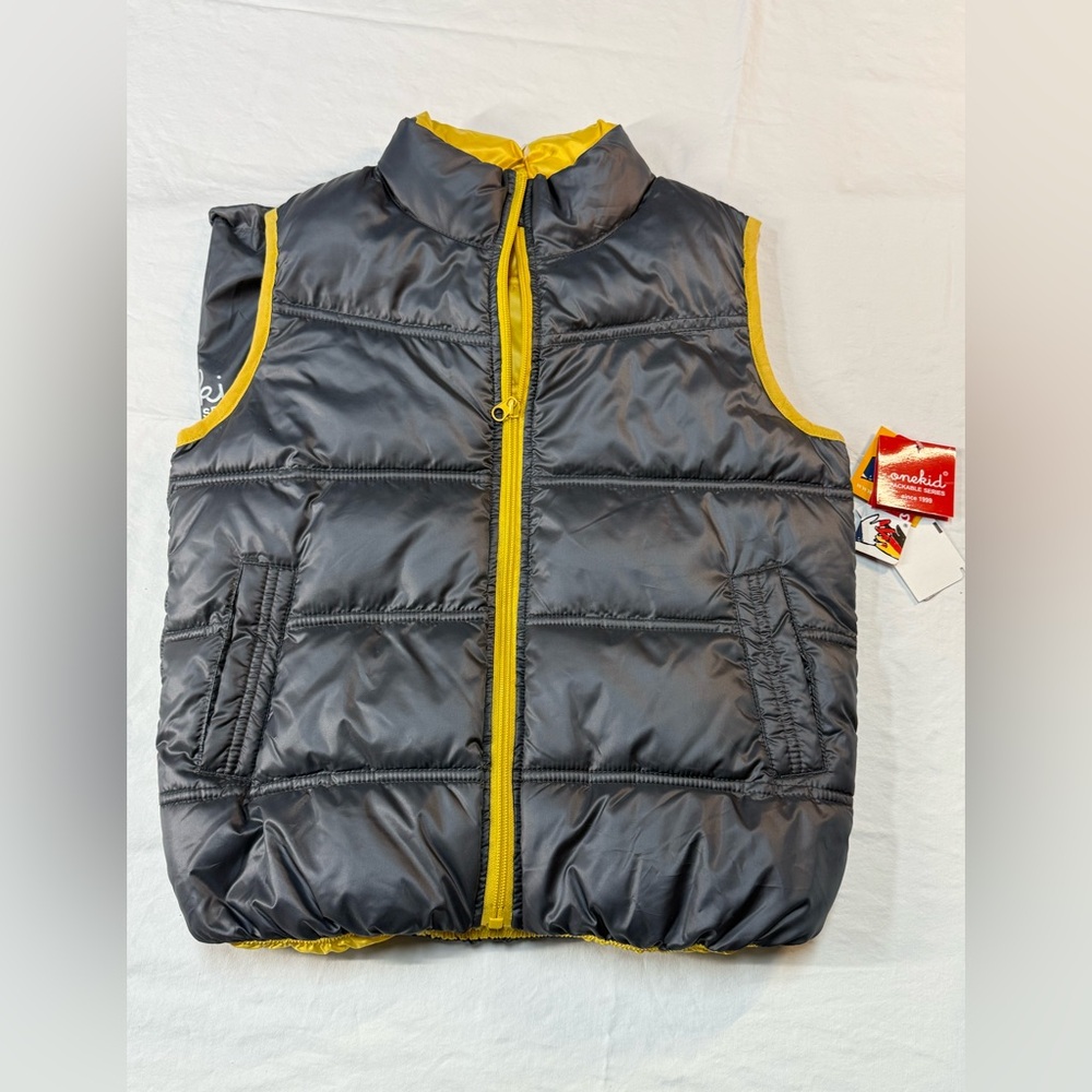 OneKid Gray and Yellow Puffer Vest size 7